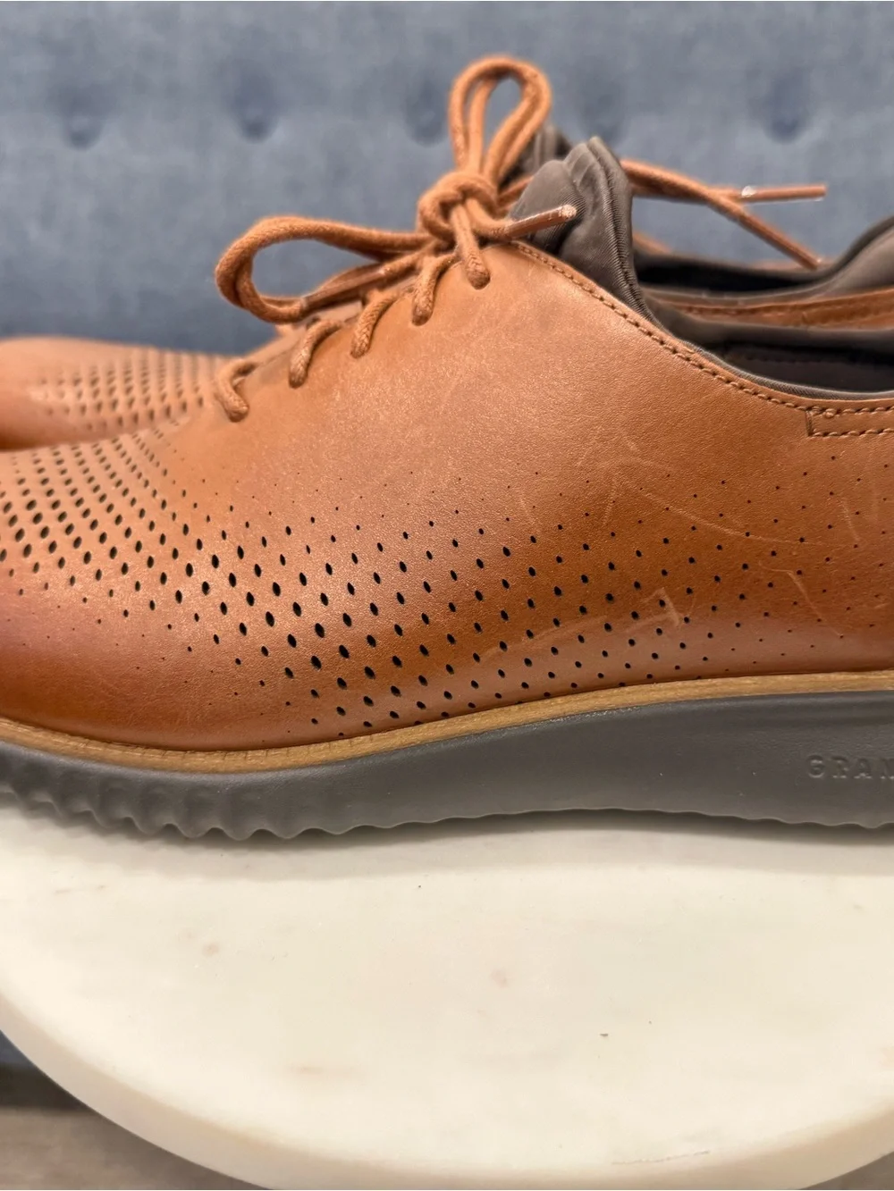 Cole Haan Tan Brown Perforated Leather Oxford Shoes